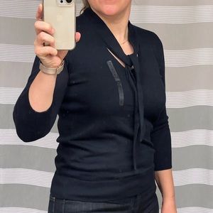 NWT Ann Taylor Navy 3/4 Sleeve Tie-Neck Sweater